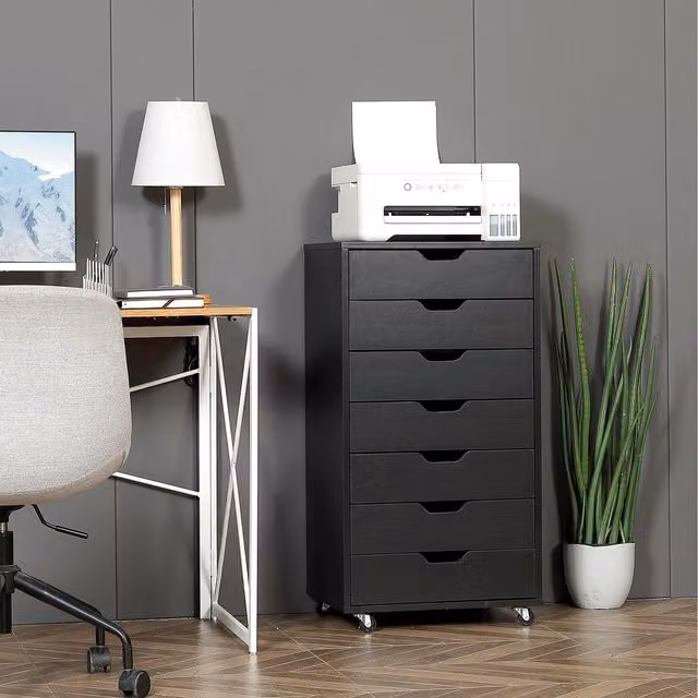 Vinsetto Mobile Vertical Filing Cabinet with 5 Drawers and Castors, Black Matt Metal