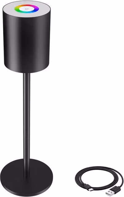 tectake Modern Rechargeable LED Table Lamp with Dimming Function and RGB Colour Options in Black Metal