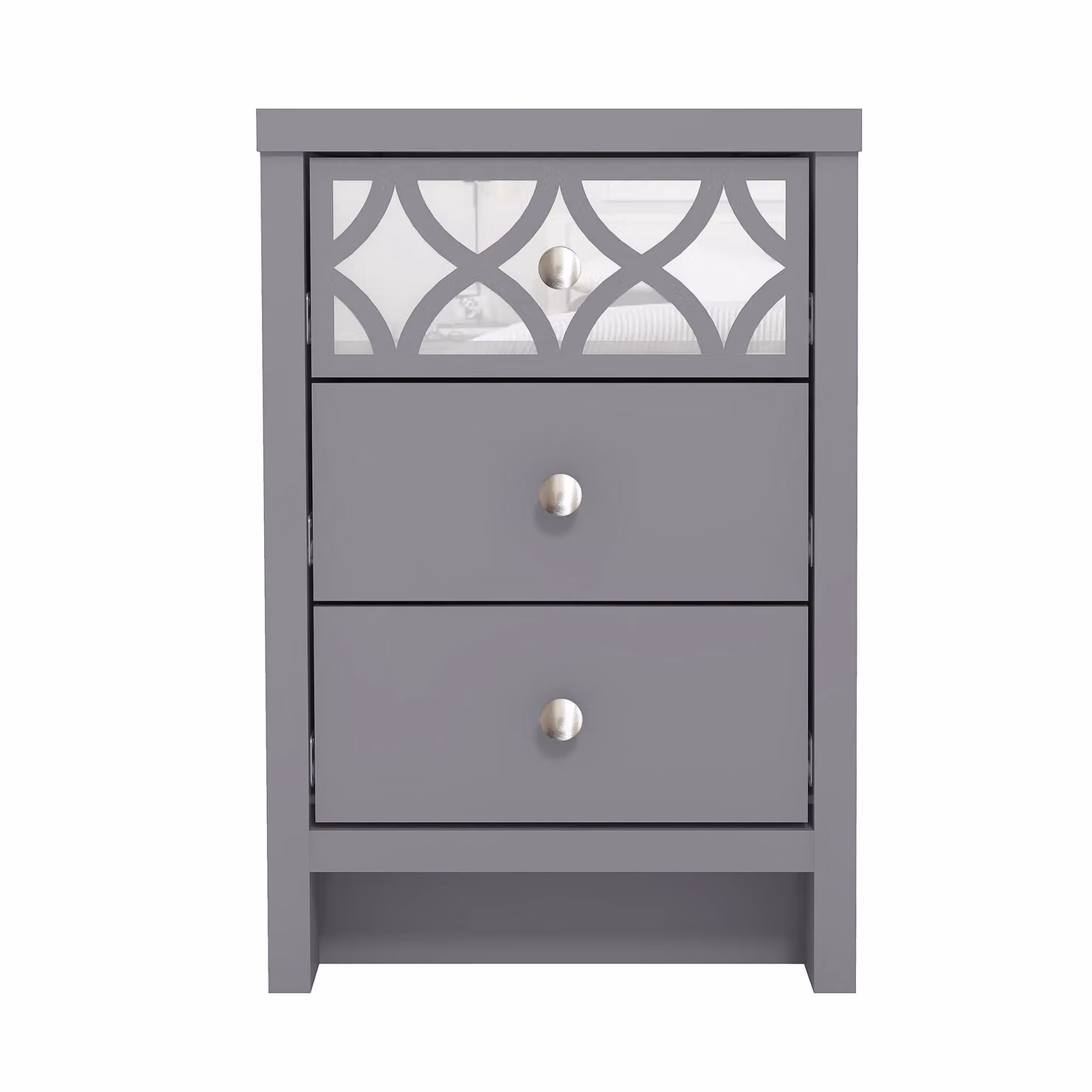 GFW Arianna Glossy Grey Wooden 3 Drawer Bedside Table with Mirror Top – 3