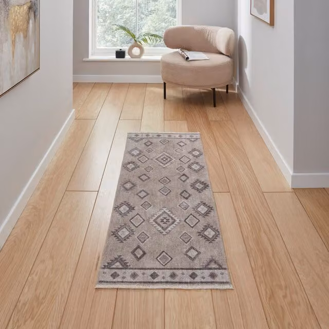 Terrys Modern Geometric Beige Washable Polyester Flat Weave Runner