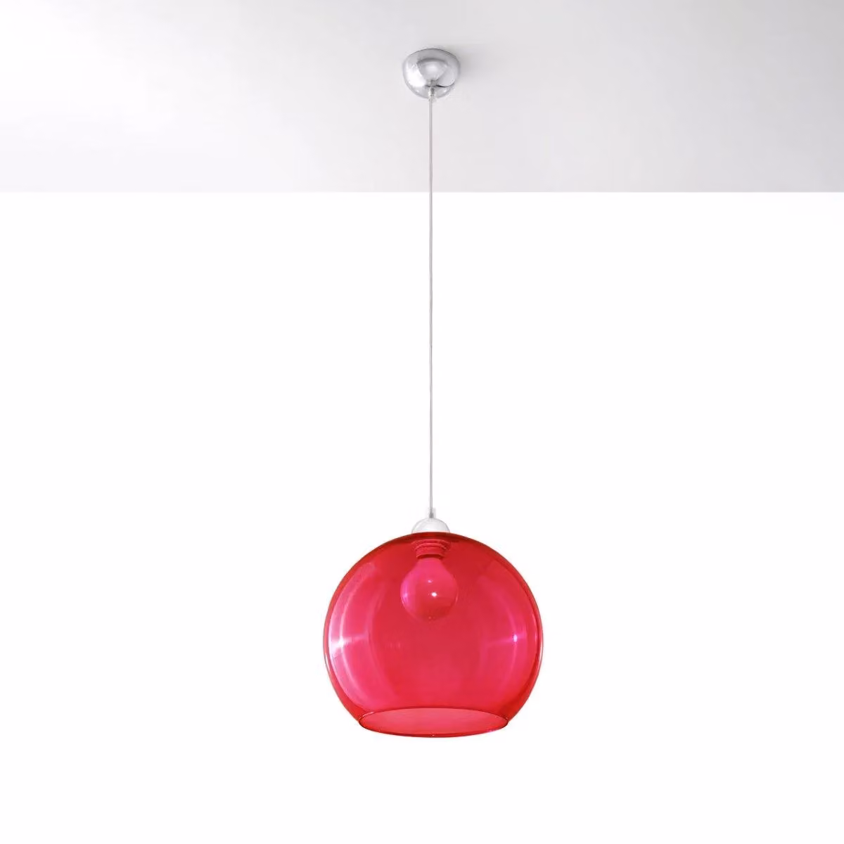 Sollux Lighting Minimalistic Round Glass Pendant Lamp in Red, W/D/H: 120 x 30 x 30 cm – 2