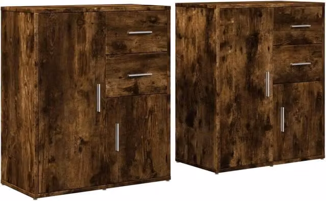 Berkfield Home Set of 2 Modern Smoked Oak Sideboards in Brown, W/D/H: 60 x 31 x 70 cm