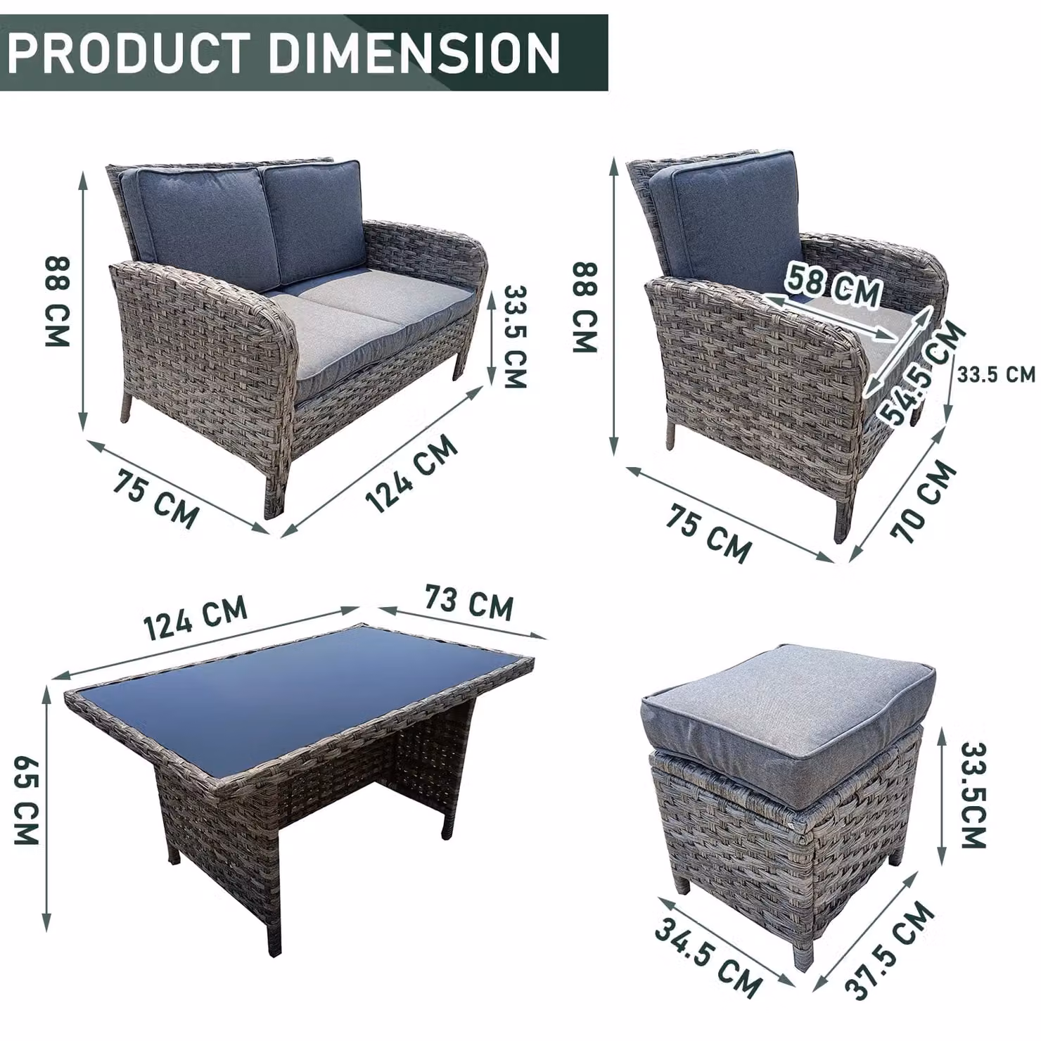 FURNITURE ONE Grey Rattan 6 Seater Garden Furniture Set with Dining Table and Stools – 4