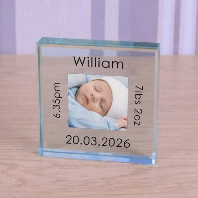 Uniqueful Personalised New Baby Glass Token Keepsake in Transparent and Beige