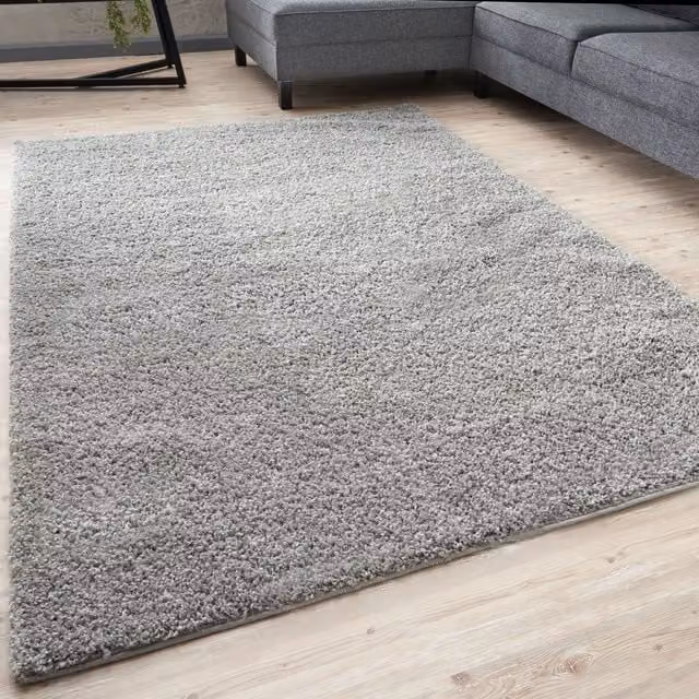 THE RUGS Soft Plain High Pile Shaggy Grey Rug, W: 80 cm, L: 150 cm