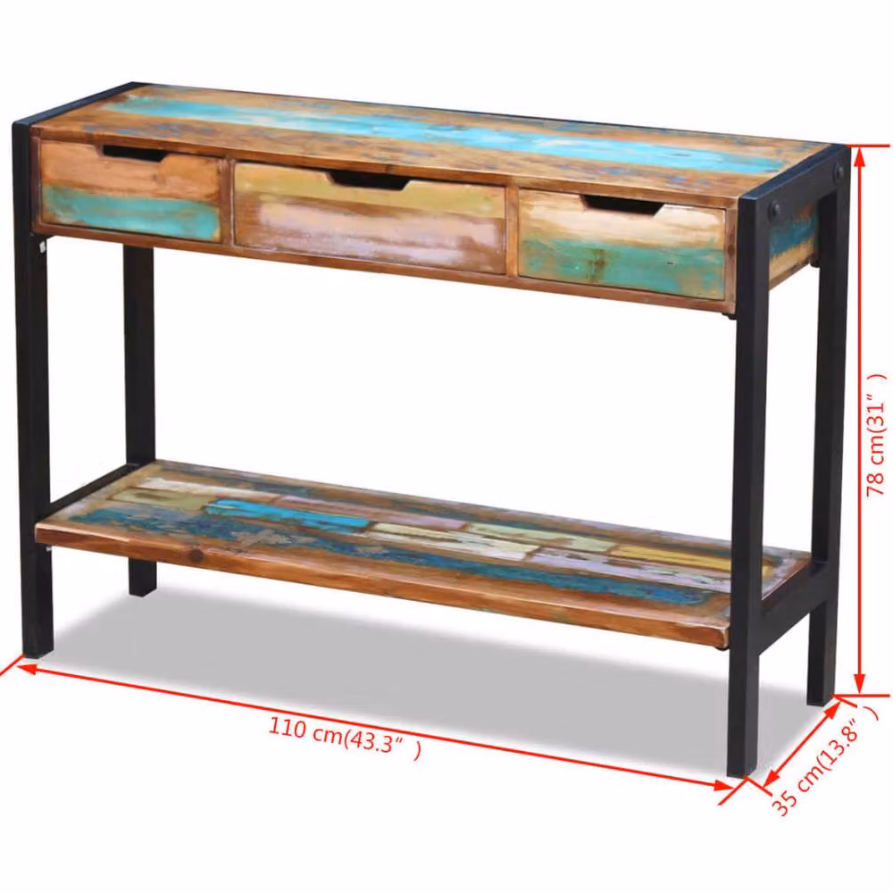 Berkfield Home Industrial 3 Drawer Sideboard in Multicolour Waxed Reclaimed Wood and Metal – 3