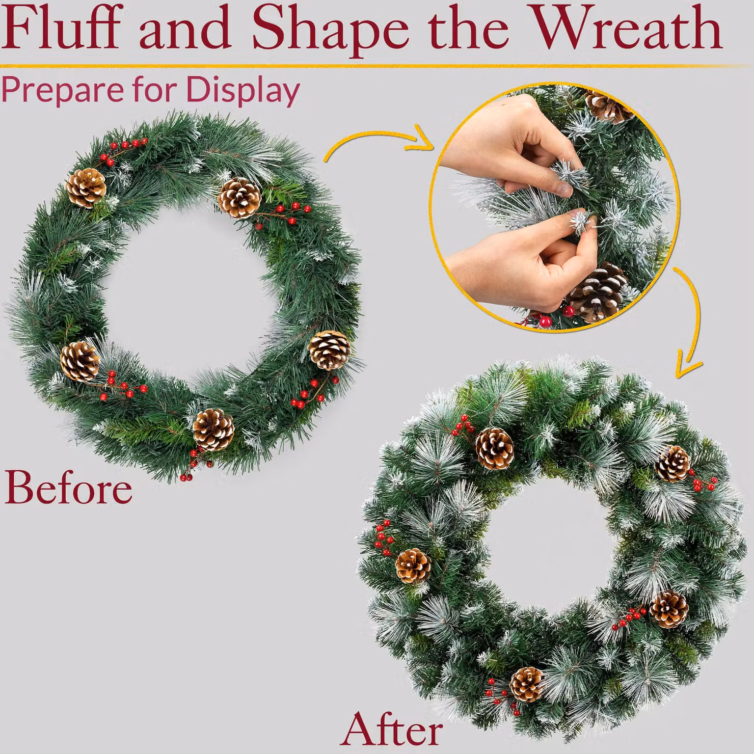 Christow Christmas Wreath with Frosted Pine Cones and Berries in Green, Diameter: 45 cm – 4