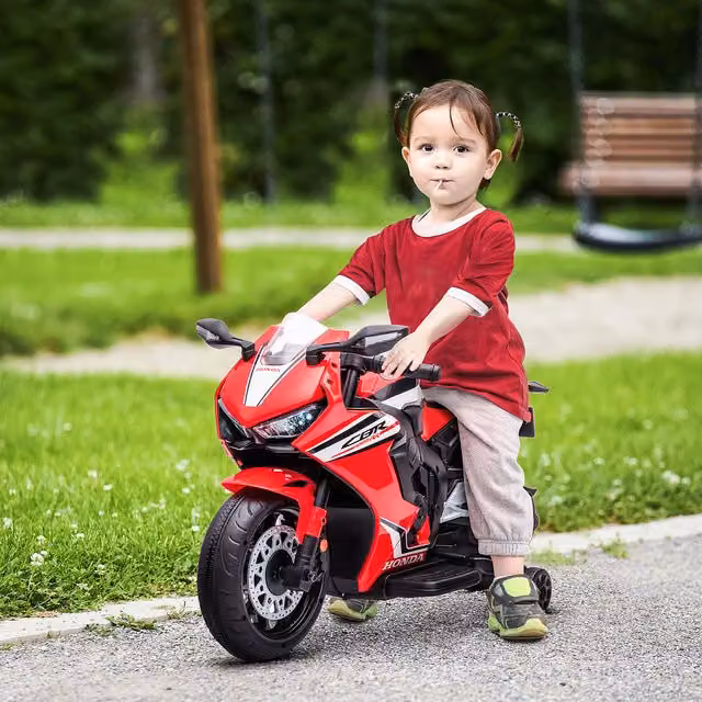 HOMCOM Honda Licensed Electric Ride-On Kids Motorcycle with Light and Sound Effects, Red and Black