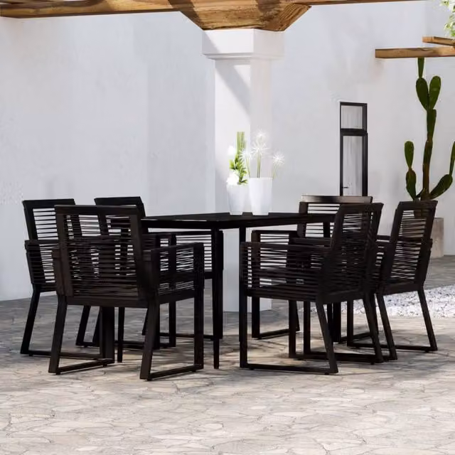 Berkfield Home 7 Piece Modern Garden Dining Set in Black