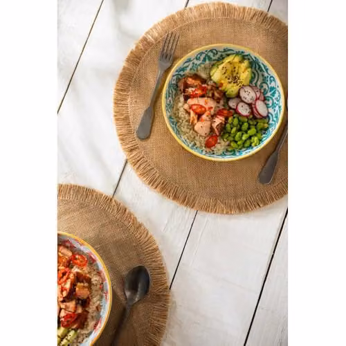 Mikasa Glazed Stoneware Geometric Pasta Bowl in Yellow and Blue, 21 cm – 2