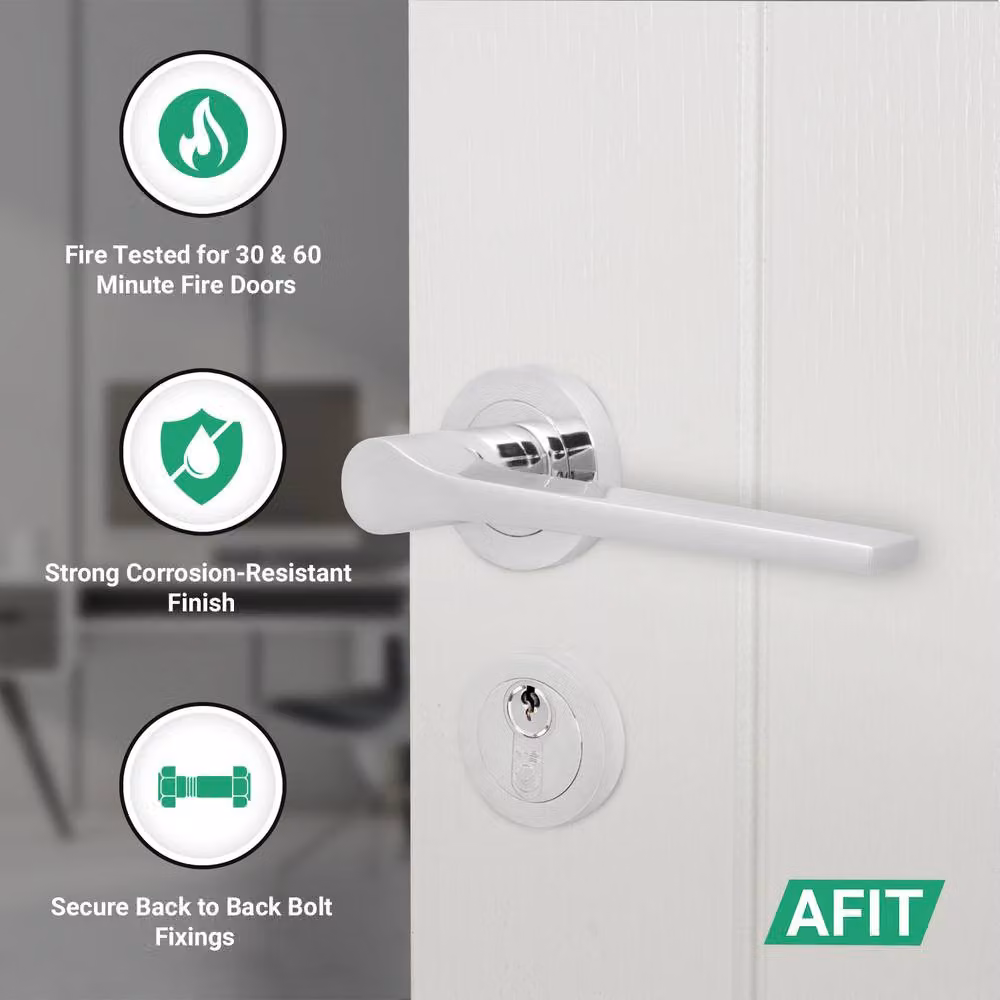 AFIT Chrome Fire Door Handle Euro Lock Thumbturn Cylinder Set with Hinges in Silver, W/D/H: 15.0 x 15.0 x 6.1 cm – 2