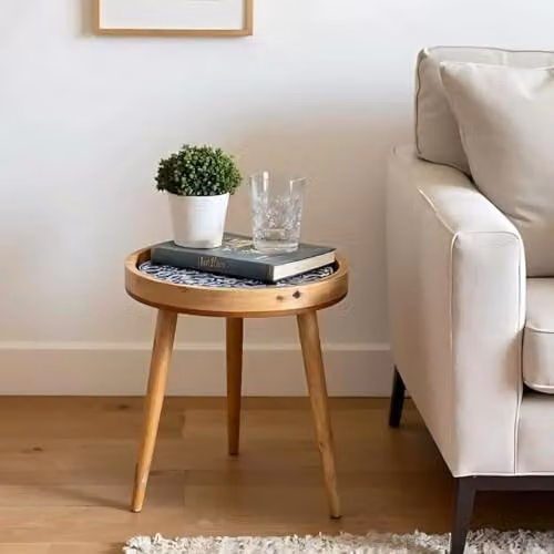 Hartsmede Marrakesh Round Mango Wood Side Table in Blue with Glossy Enamel Top, Diameter: 35.5 cm, Height: 47 cm – 4