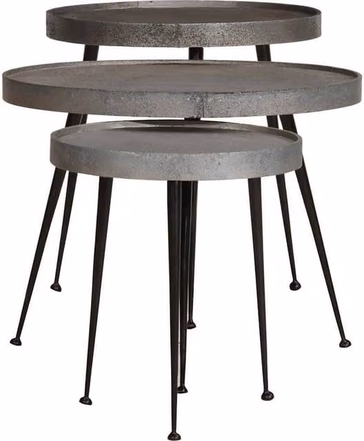 Berkfield Home 3-Piece Silver Nested Coffee Table Set with Round Matt MDF and Metal Tops