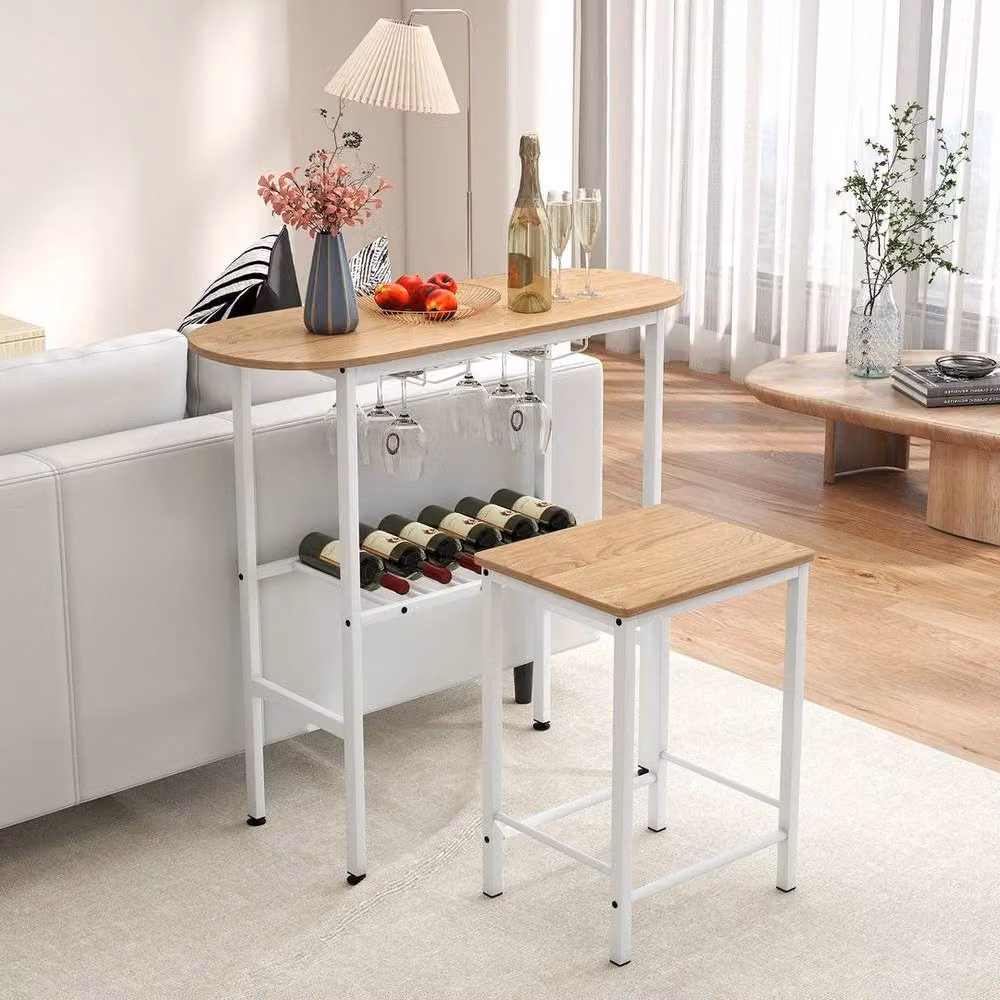 KORVIXA 3-Piece Counter Dining Table and 2 Stools Breakfast Bar Set in Natural, White and Multicolour, W/D/H: 100 x 100 x 100 cm – 2