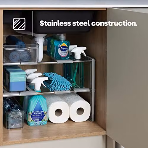 LIVIVO Adjustable Under Sink Storage Shelf Organiser for Kitchen and Bathroom, Grey – 5