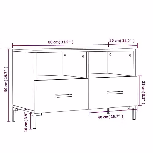 vidaXL Modern Black TV Cabinet with Media Compartments, W/D/H: 80 x 36 x 50 cm – 3