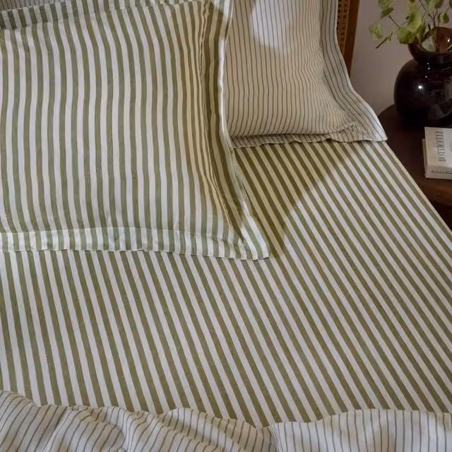 Yard Hebden Striped 100% Cotton Fitted Sheet in Green, W/D/H: 180 x 200 cm