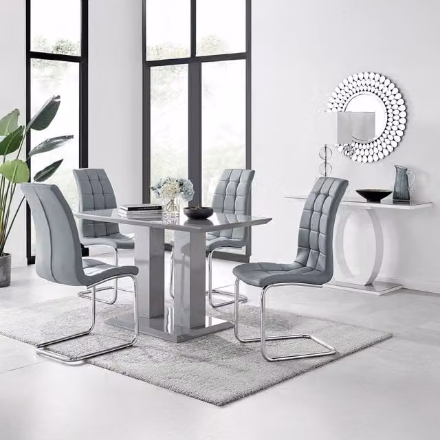 FurnitureboxUK Imperia 4 Modern Grey High Gloss Dining Table and 4 Murano Chairs Set