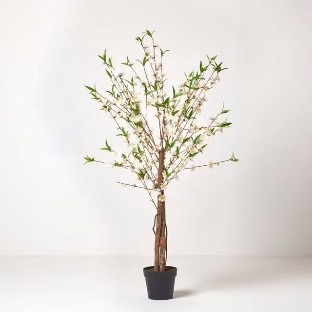 Homescapes Artificial Blossom Tree with White and Yellow Silk Flowers, Height: 152.4 cm