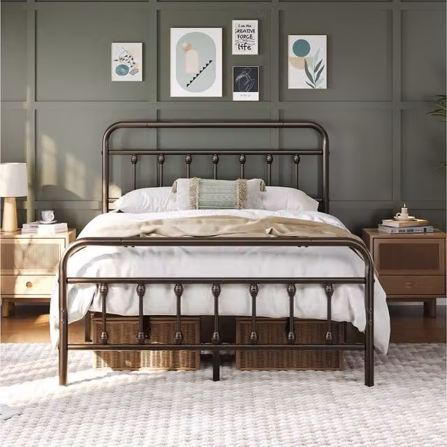 Yaheetech Vintage Metal Bed Frame in Bronze/Brown, W/D/H: 140 x 200 cm