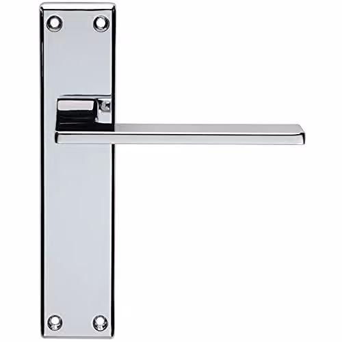 Loops Flat Straight Lever on Latch Backplate Door Handle in Polished Chrome, W: 180 mm, H: 40 mm
