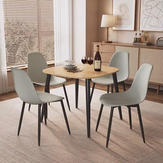 Core Products Aspen Light Oak Square Dining Table and 4 Grey Curve Chairs Set