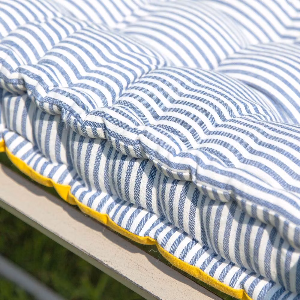Dibor Reversible Blue Striped Indoor Outdoor Garden Bench Cushion, W: 105 cm, D: 42 cm – 3