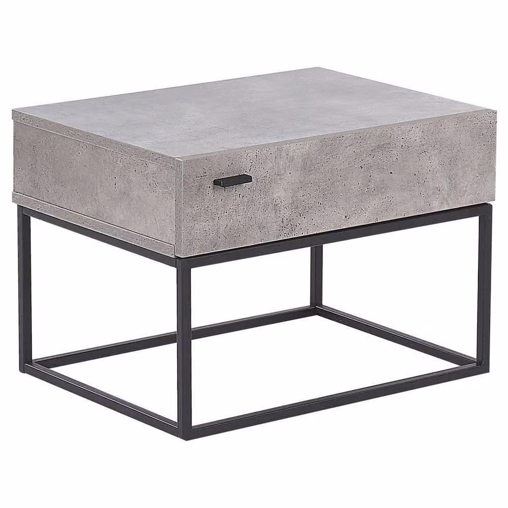 Wyld and Coco Grey Concrete Effect Bedside Table with 1 Drawer and Black Metal Base, W/D/H: 41 x 39 x 55 cm – 2