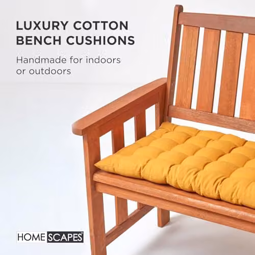 Homescapes Mustard Yellow 2 Seater Garden Bench Cushion, W: 108 cm, D: 42 cm – 2