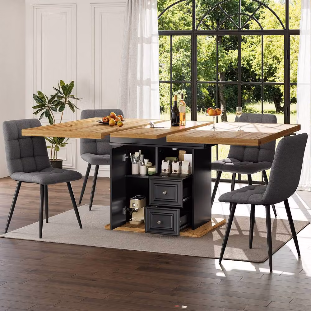 Merax Black Extendable 4-6 Seater Rectangular Dining Table with Storage Pedestal Base, W/D/H: 160 x 80 x 75 cm – 4