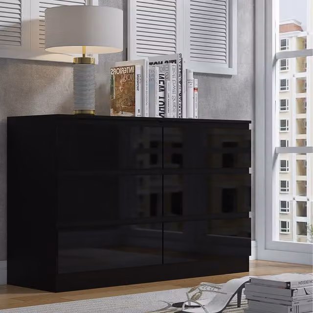 FWStyle Modern No Handle Chest Of Drawers in Brown with Deep Drawer Design, Width: 121.5 cm