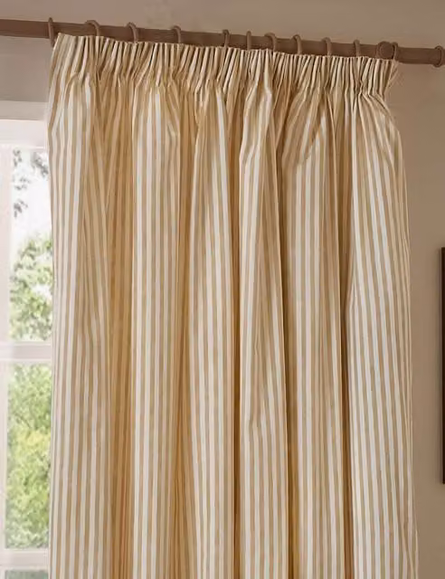 YARD Yellow Striped Blackout Pencil Pleat Cotton Curtains H: 168 cm, W: 137 cm