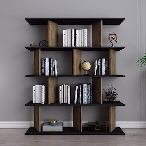 DECOROTIKA Grace 5-tier Bookcase Display Unit, Black and Brown, W/D/H: 120 x 24.6 x 141 cm