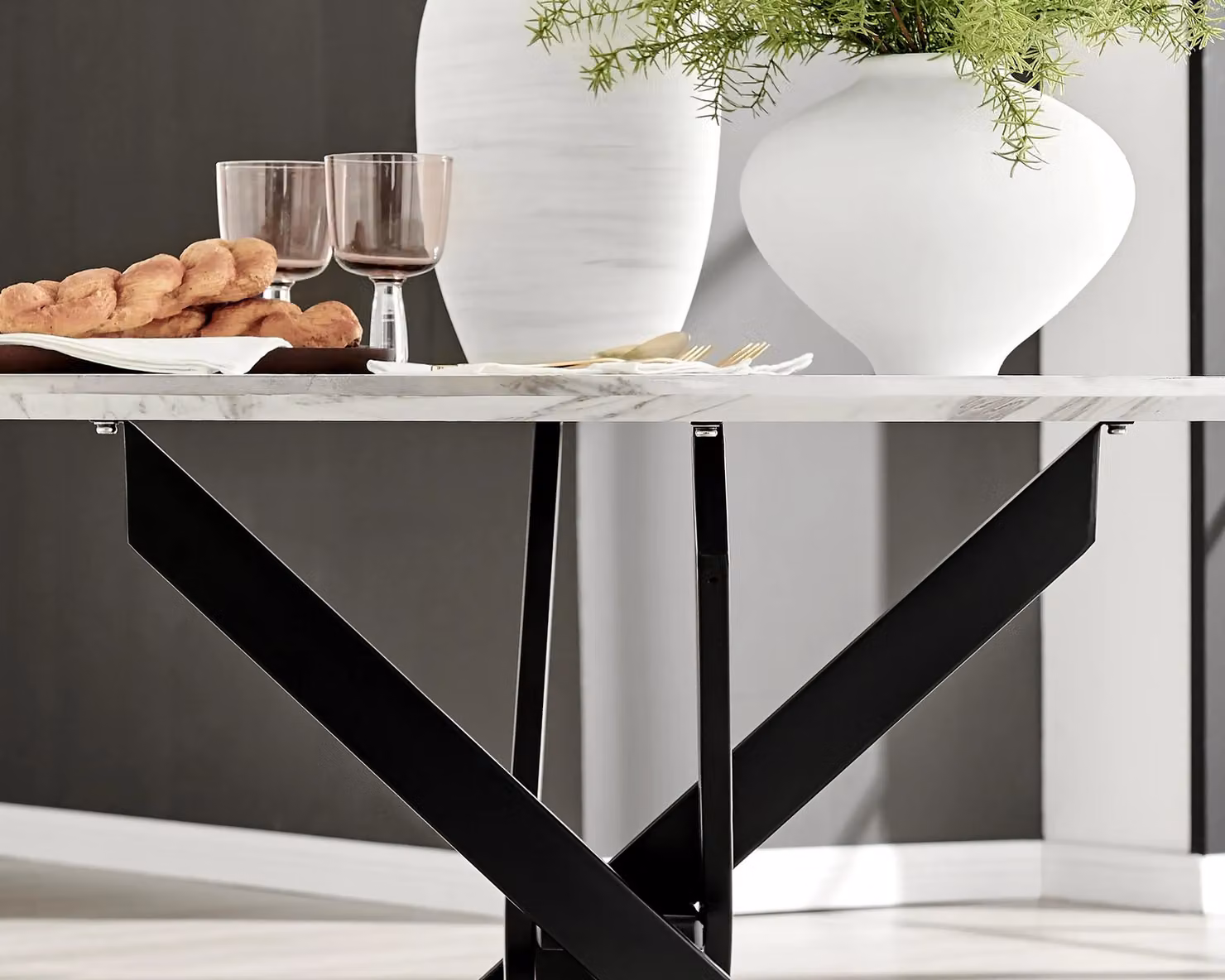 FurnitureboxUK Novara 120cm Round 6-Seater Dining Table with White Composite Top and Black Metal Legs – 3