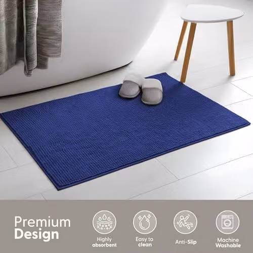 Keplin Non-Slip Microfibre Chenille Bath and Toilet Mat, Blue, W: 50 cm, D: 80 cm – 10