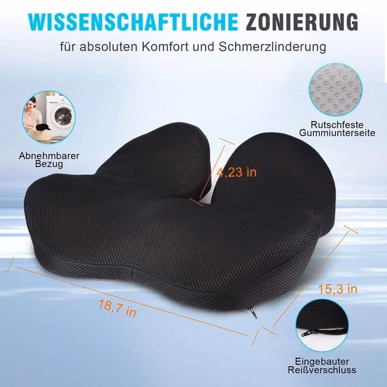 NESTLUNE Ergonomic Memory Foam Office Chair Seat Cushion, Black, W: 120 cm x D: 120 cm x H: 120 cm