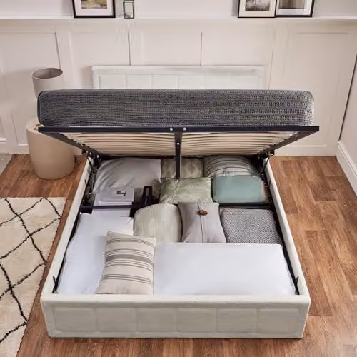 Home Treats Small Double Ottoman Bed with Pocket Sprung Mattress in White Plush Bouclé Fabric, W/D/H: 120 x 190 x 39 cm – 4