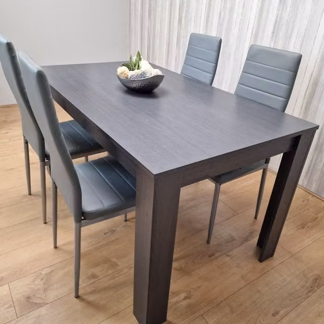 Kosy Koala Modern Grey Dining Table Set with 4 Faux Leather Chairs