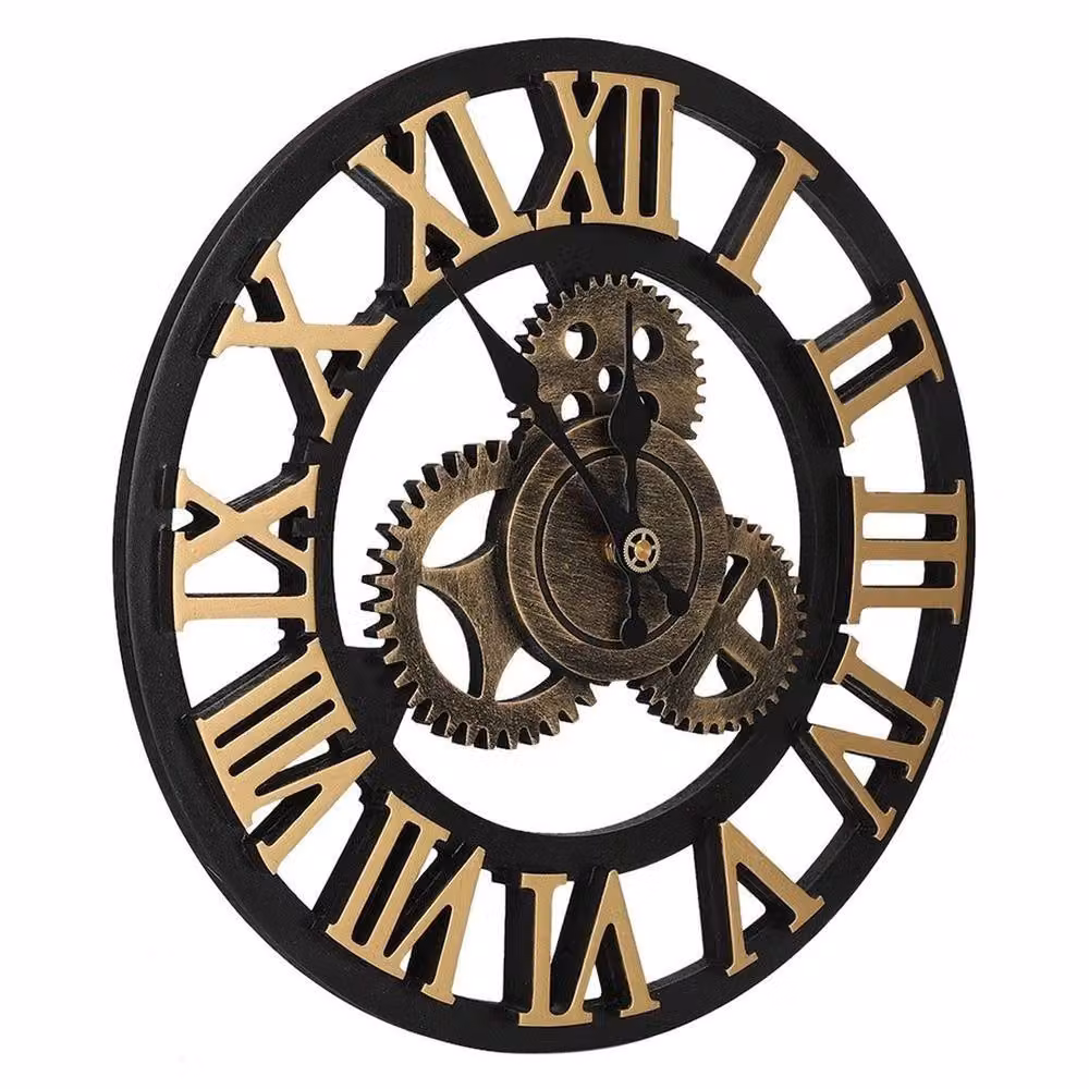 FLAVORA Gold Vintage Round Metal Wall Clock with Silent Analog Movement, Diameter: 50 cm – 2