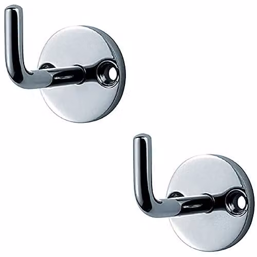 Loops 2 Pack Slimline Wall Mounted Coat Hooks on Round Rose in Bright Stainless Steel, 45mm Projection