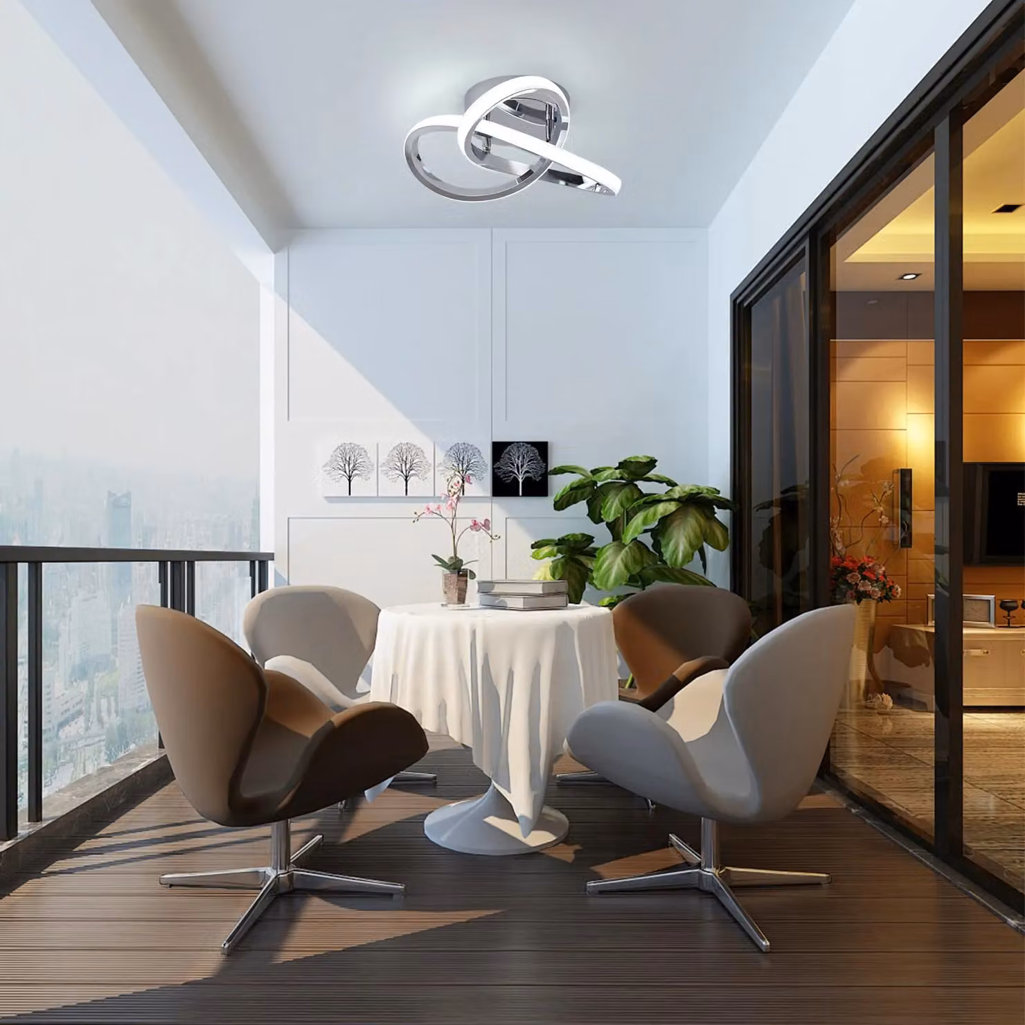 Garwarm Modern LED Flush Mount Ceiling Chandelier in Chrome and Silver, 20W, Cool White – 2