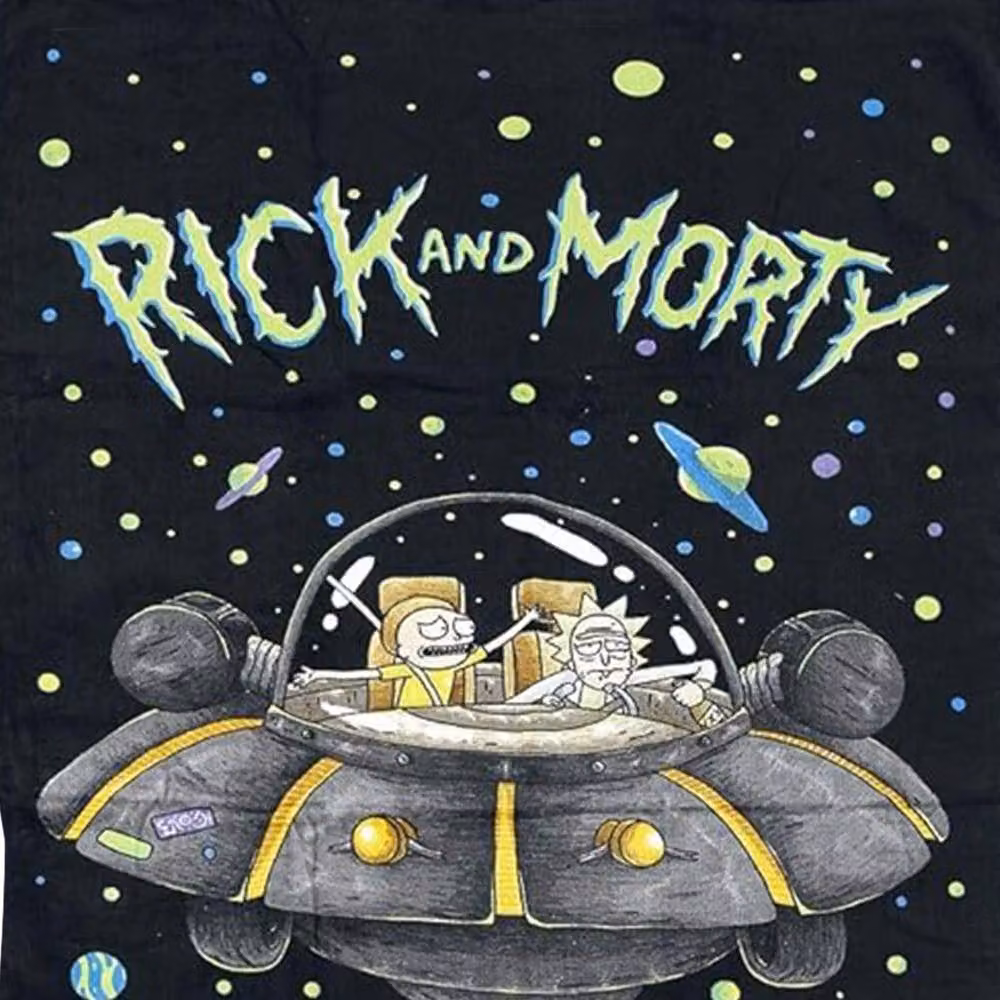 Rick & Morty UFO Graphic Cotton Towel in Black, W: 140 cm, H: 70 cm – 3
