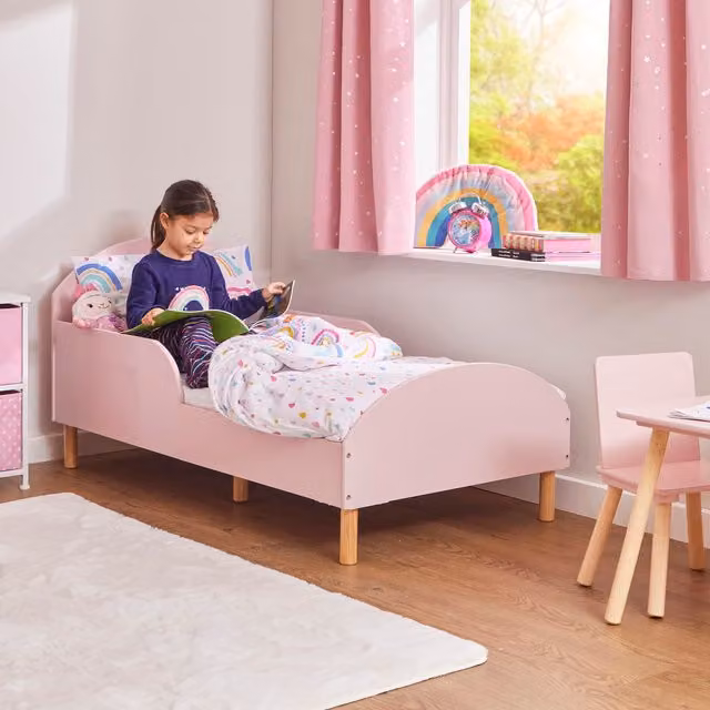 Liberty House Toys Modern Pink Solid Pine Wood Toddler Bed for Children