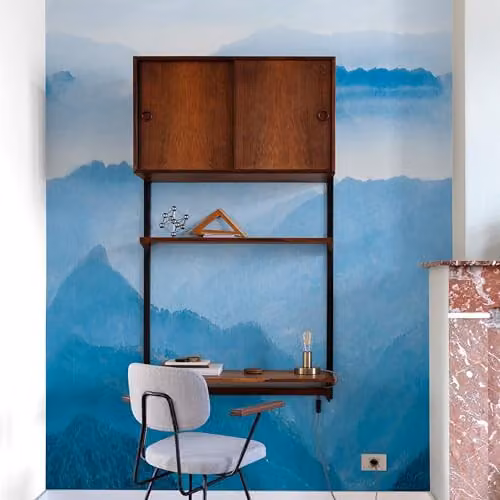Grandeco Mountain Fog Landscape Textured Wallpaper Mural, Blue and White, W: 280 cm, H: 159 cm – 2