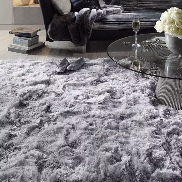 The Rug Shop UK Handmade Plain Shaggy Sparkle Luxurious Anti-Shed Area Rug in Silver, W: 140 cm, L: 200 cm