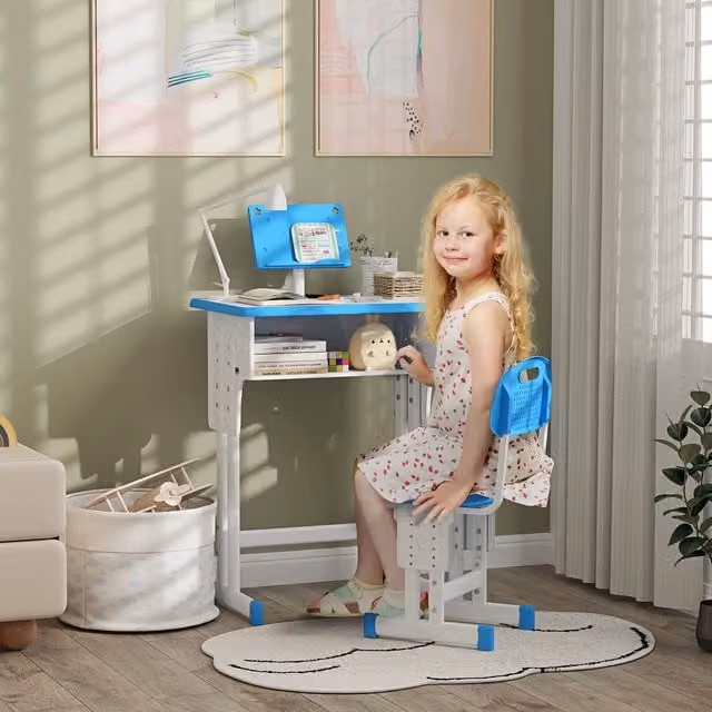 HOMCOM Height Adjustable Kids Desk and Chair Set in Blue