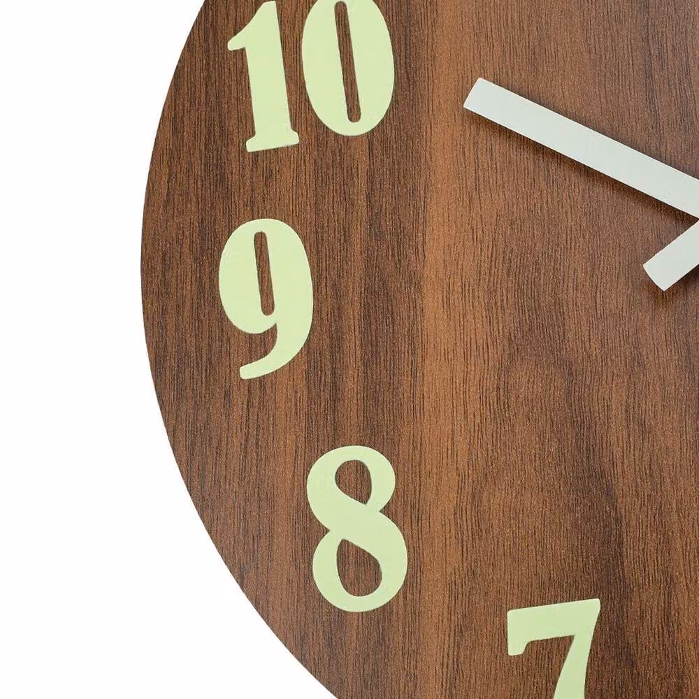 PAWNORA Round Luminous Analog Quartz Wall Clock in Brown, Diameter: 30.48 cm – 3