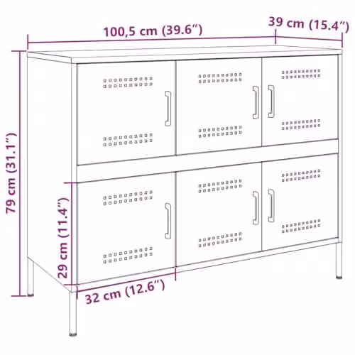 vidaXL Industrial Metal Sideboard in Olive Green, W: 100.5 cm, D: 39 cm, H: 79 cm – 3