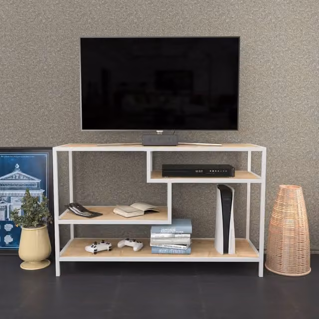 Decorotika Industrial Oak and White TV Unit W/D/H: 120 x 39 x 75 cm