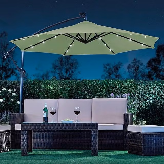 Garden Gear Cantilever Solar LED Parasol with Cover in Green, Height: 245 cm